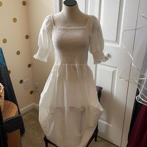 Topshop White bridal/puff shoulder midi dress